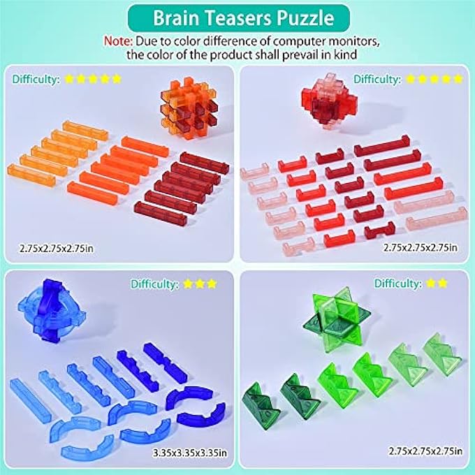 BRAIN TEASER PUZZLES FOR KIDS AND ADULTS, EDUCATIONAL TOYS, 4PCS 3D PUZZLE SET UNLOCK INTERLOCK IQ MIND TEST, THINKING, PATIENCE GAMES - Image 4